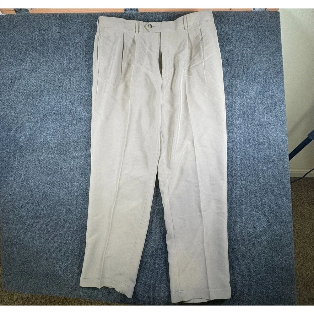 Geoffrey Beene Dress Pants Mens 38x30.5 Beige‎ Pleated Front Straight Leg Formal